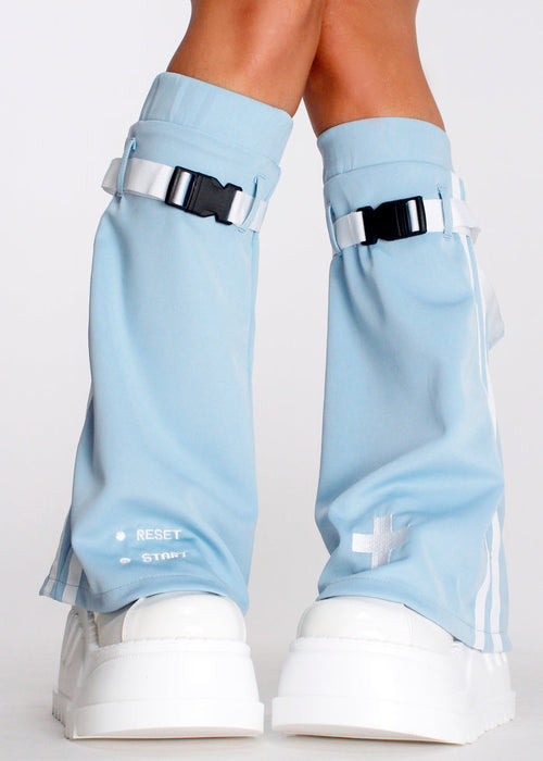 ACDC Rag Game Over Pastel Blue Leg Warmer — model front view