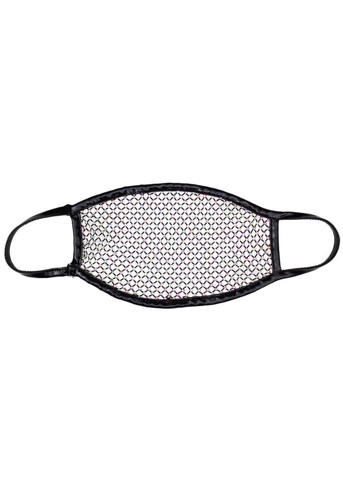BGlittz Gianni Crystal Dust Mask in black with mesh netting and AB crystal stone detail on breathable polyester nylon rave crystal face mask — front view