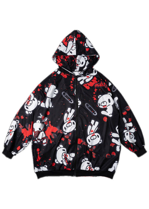 ACDC Rag Gloomy Bear Dark Gloomy Oversized Zip Up Hoodie Black Red — front view