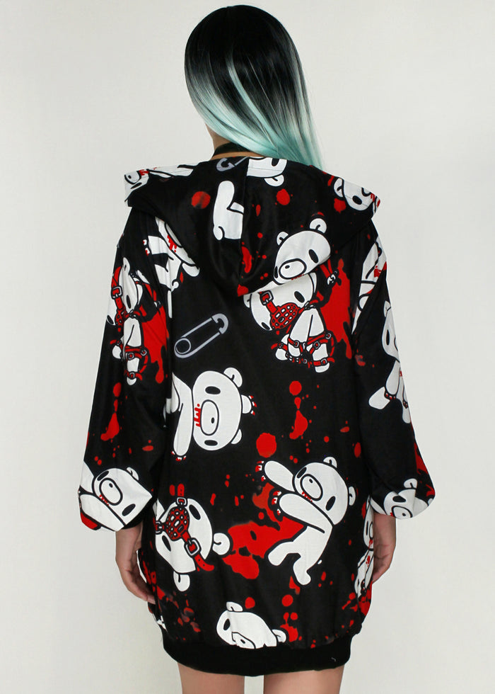 ACDC Rag Gloomy Bear Dark Gloomy Oversized Zip Up Hoodie Black Red — model back view