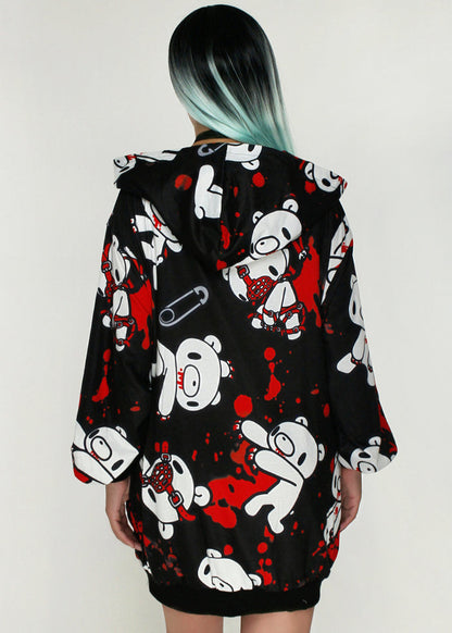 ACDC Rag Gloomy Bear Dark Gloomy Oversized Zip Up Hoodie Black Red — model back view