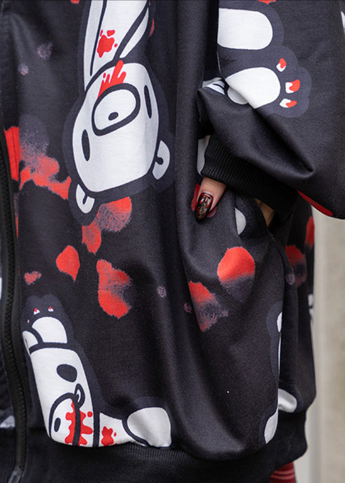 ACDC Rag Gloomy Bear Dark Gloomy Oversized Zip Up Hoodie Black Red — detail shot