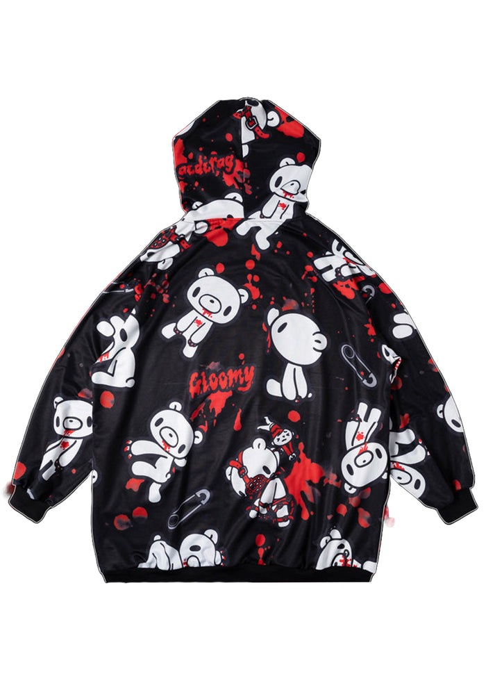 ACDC Rag Gloomy Bear Dark Gloomy Oversized Zip Up Hoodie Black Red — back view