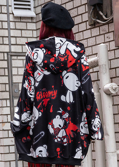 ACDC Rag Gloomy Bear Dark Gloomy Oversized Zip Up Hoodie Black Red — model full view