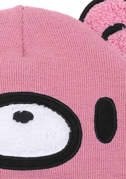 Bioworld Gloomy Bear Laplander Fleece Cosplay Beanie in pink — detail view