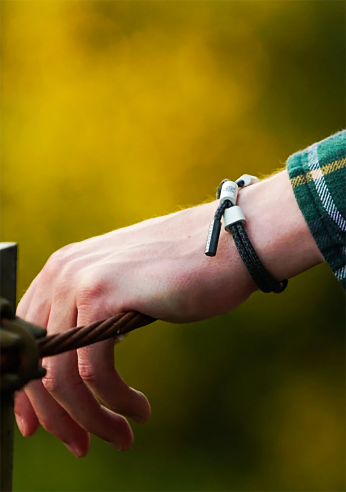 Rastaclat Hex Flex Storm Bolt Mini Knotaclat Bracelet in charcoal grey — model view