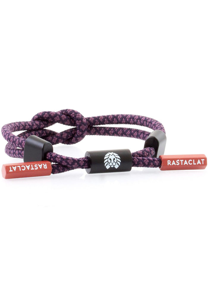 Rastaclat Hex Flex Streak Mini Knotaclat Bracelet in purple black with sailor knot design and hexagon aglets on festival bracelet — front view