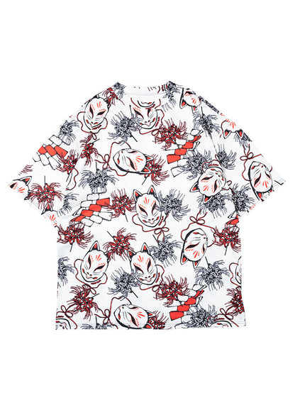 ACDC Rag Higabana Kitsune Fox White Oversized Tee — front view