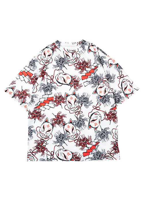 ACDC Rag Higabana Kitsune Fox White Oversized Tee — front view