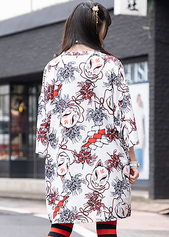ACDC Rag Higabana Kitsune Fox White Oversized Tee — back view