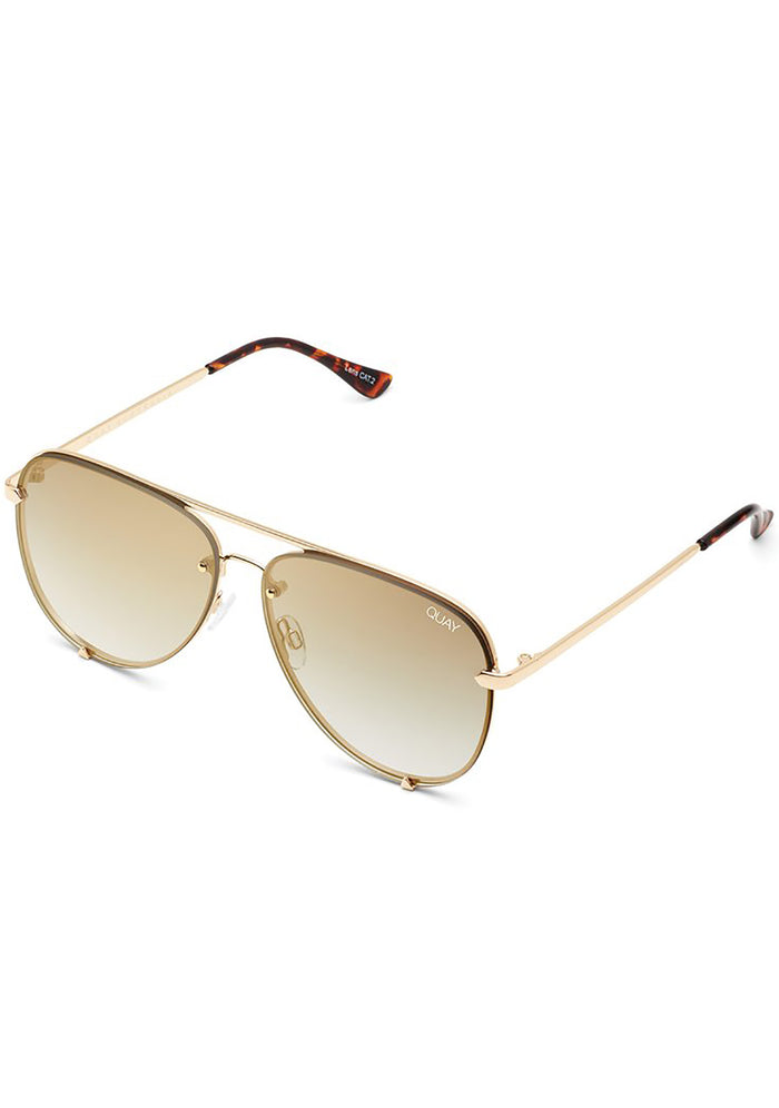 Quay Australia High Key Rimless Sunglasses in gold brown — side view