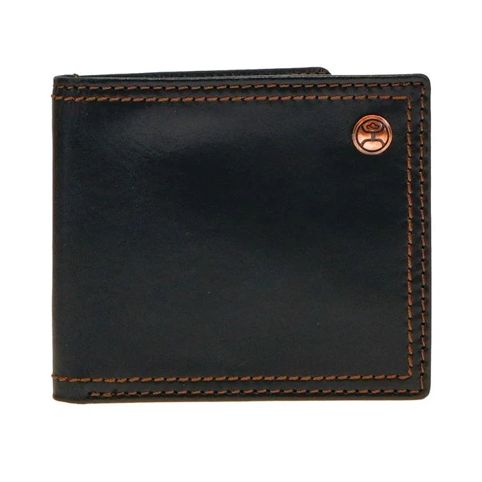 Hooey Classic Black Smooth Leather Logo Rivet Bi-Fold Wallet HBF001-BK