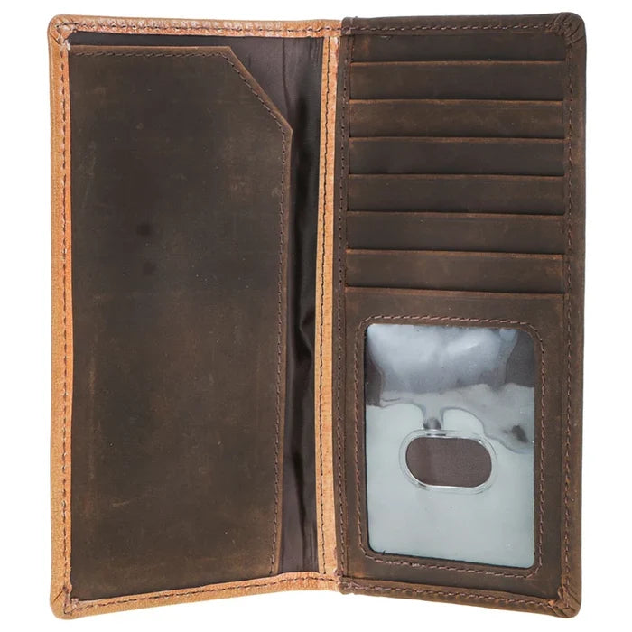 Hooey Gambler Tan & Brown Aces Playing Card Embossed Leather Rivet Logo Rodeo Wallet HW038-TNBR