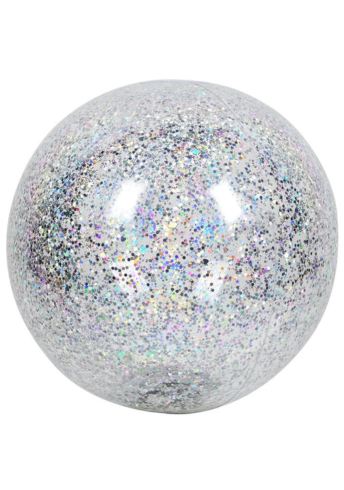 SunnyLife Inflatable Glitter Beach Ball in clear holographic silver with glitter-filled PVC bubble design — front view