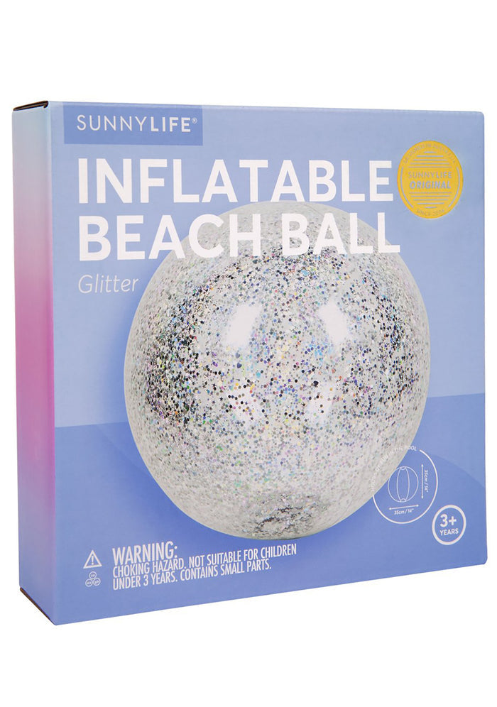 SunnyLife Inflatable Glitter Beach Ball in clear holographic silver — detail view