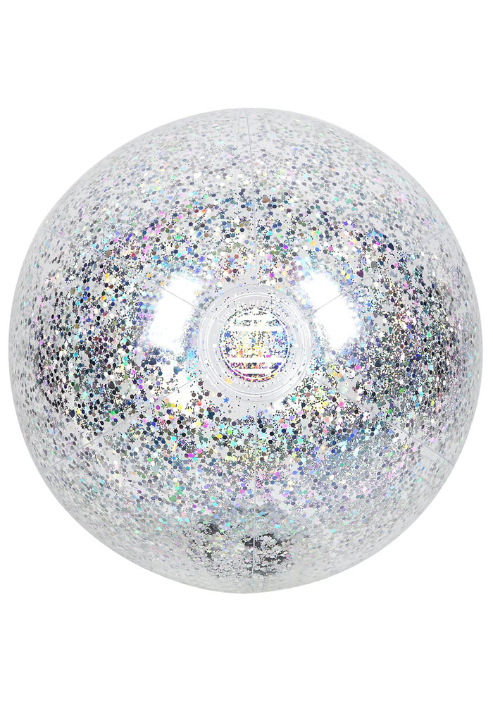 SunnyLife Inflatable Glitter Beach Ball in clear holographic silver — detail view 2