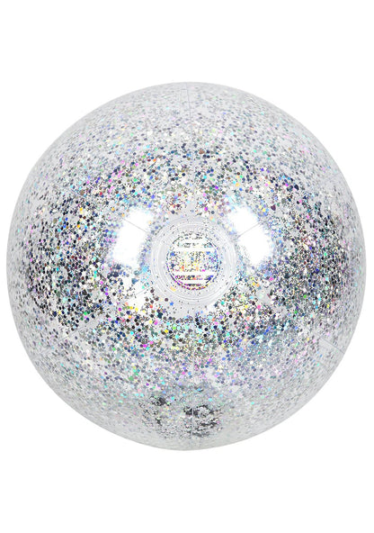 SunnyLife Inflatable Glitter Beach Ball in clear holographic silver — detail view 2