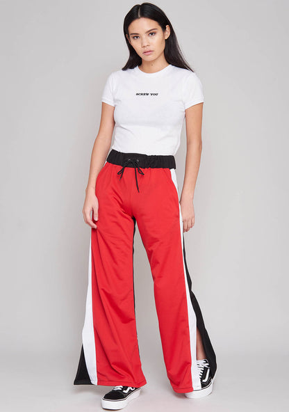 The Ragged Priest Jux Jogger Pants in red multi — detail view