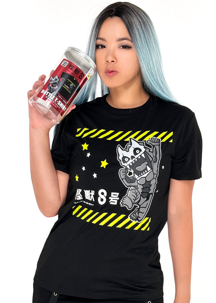 Maxed Limited Kaiju No. 8 Bottle Tee in black — model view