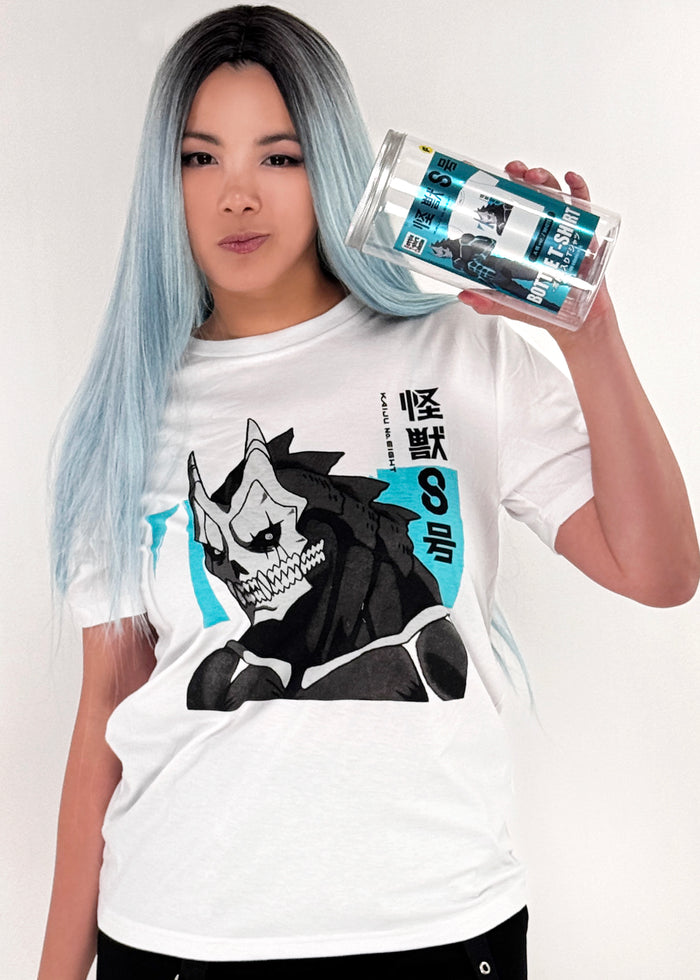 Maxed Limited Kaiju No. 8 Bottle Tee in white — model view