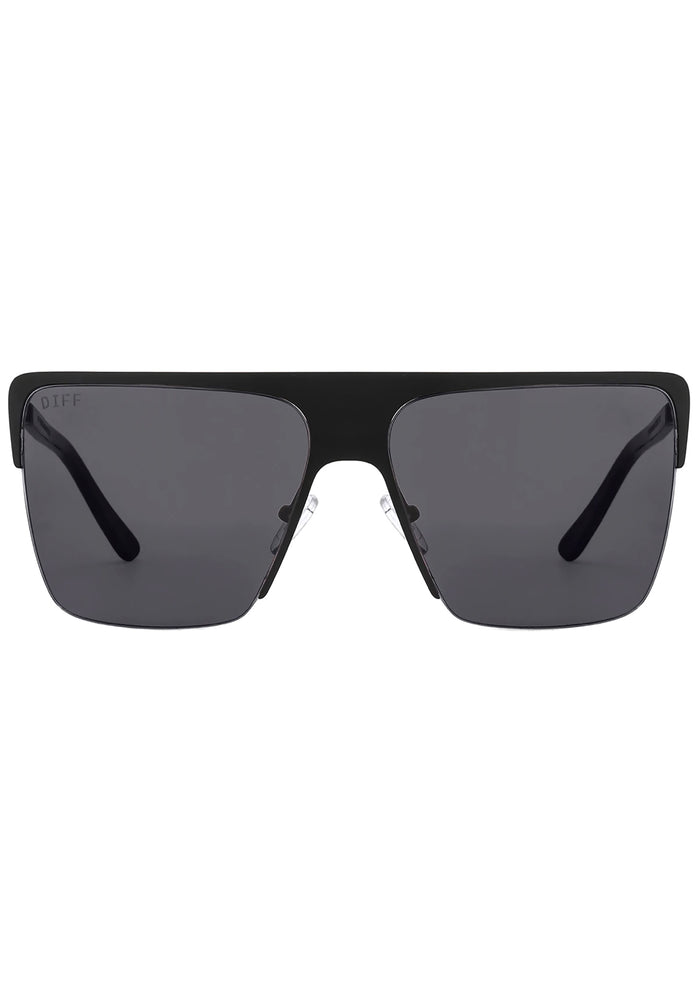 DIFF Eyewear Kendra Sunglasses in matte black grey with stainless steel frame on festival sunglasses — front view