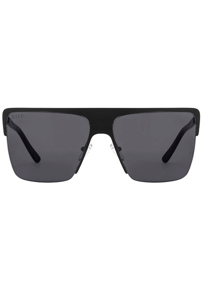 DIFF Eyewear Kendra Sunglasses in matte black grey with stainless steel frame on festival sunglasses — front view