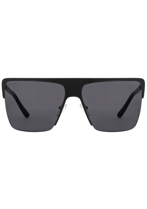 DIFF Eyewear Kendra Sunglasses in matte black grey with stainless steel frame on festival sunglasses — front view