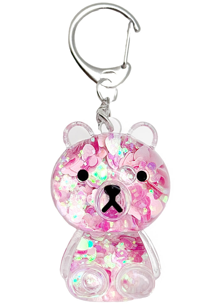 LASR Kira Kira Bear Globe Pink Hearts Keychain — product view