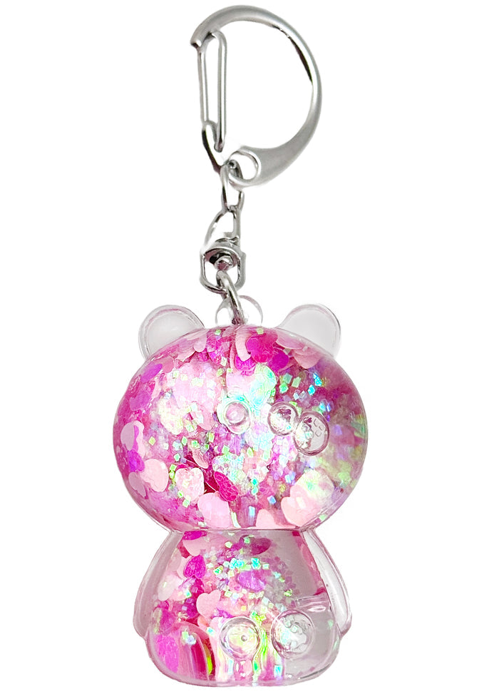 LASR Kira Kira Bear Globe Pink Hearts Keychain — back view