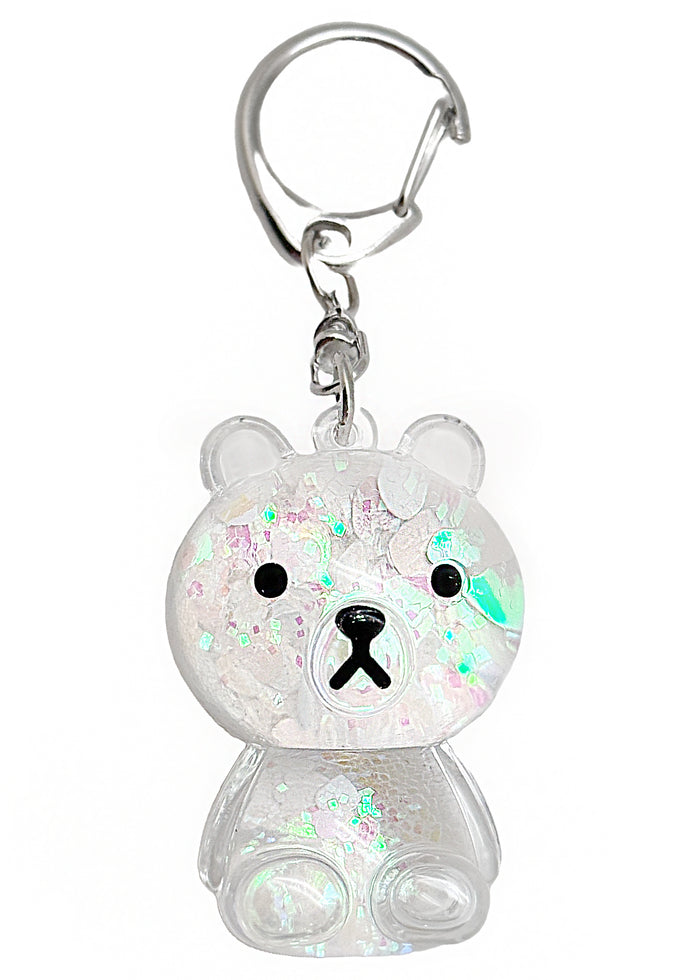 LASR Kira Kira Bear Globe White Hearts Keychain — product view