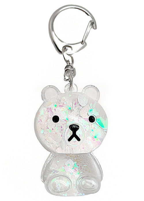 LASR Kira Kira Bear Globe White Hearts Keychain — product view