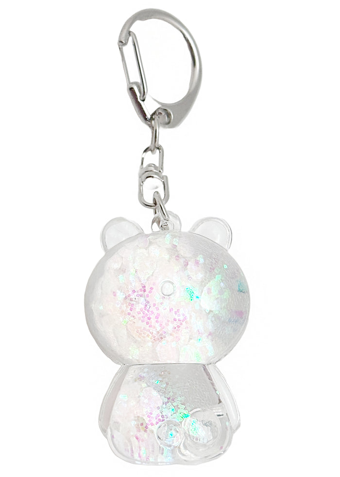 LASR Kira Kira Bear Globe White Hearts Keychain — back view