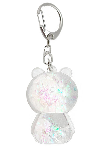 LASR Kira Kira Bear Globe White Hearts Keychain — back view