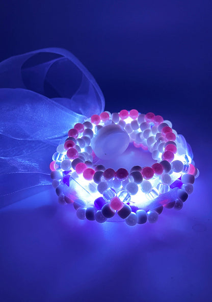 LASR Lavender Luminous Light Up Ribbon Rave Kandi Bracelet — front view