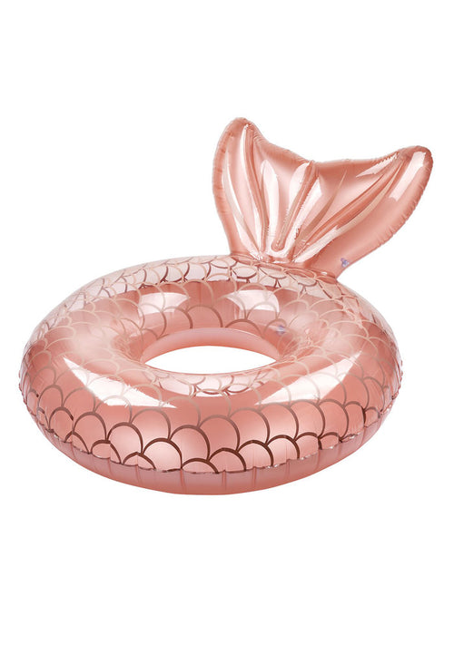 SunnyLife Luxe Rose Gold Mermaid Pool Ring in rose gold with luxurious PVC mermaid tail design on festival pool float — front view