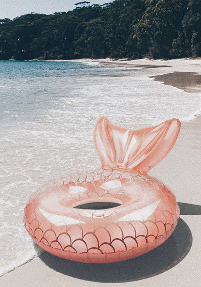 SunnyLife Luxe Rose Gold Mermaid Pool Ring in rose gold — detail view