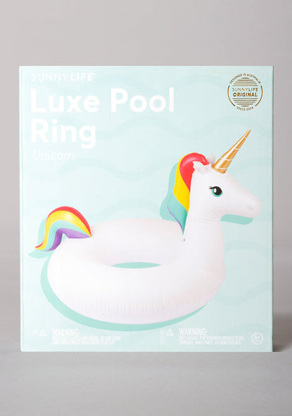 SunnyLife Luxe Unicorn Pool Ring in white multi — model view