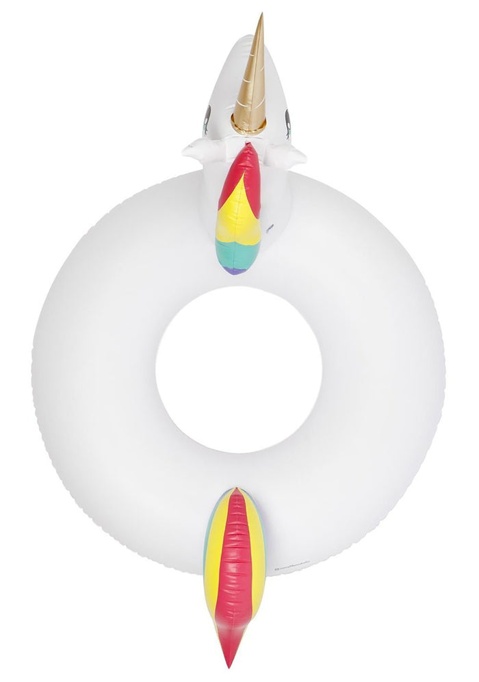 SunnyLife Luxe Unicorn Pool Ring in white multi — tag view