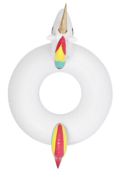 SunnyLife Luxe Unicorn Pool Ring in white multi — tag view