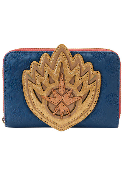 Loungefly X Marvel Guardians of the Galaxy 3 Ravager Badge Zip Wallet in navy red with Ravager badge applique on vegan leather fandom cute wallet — front view