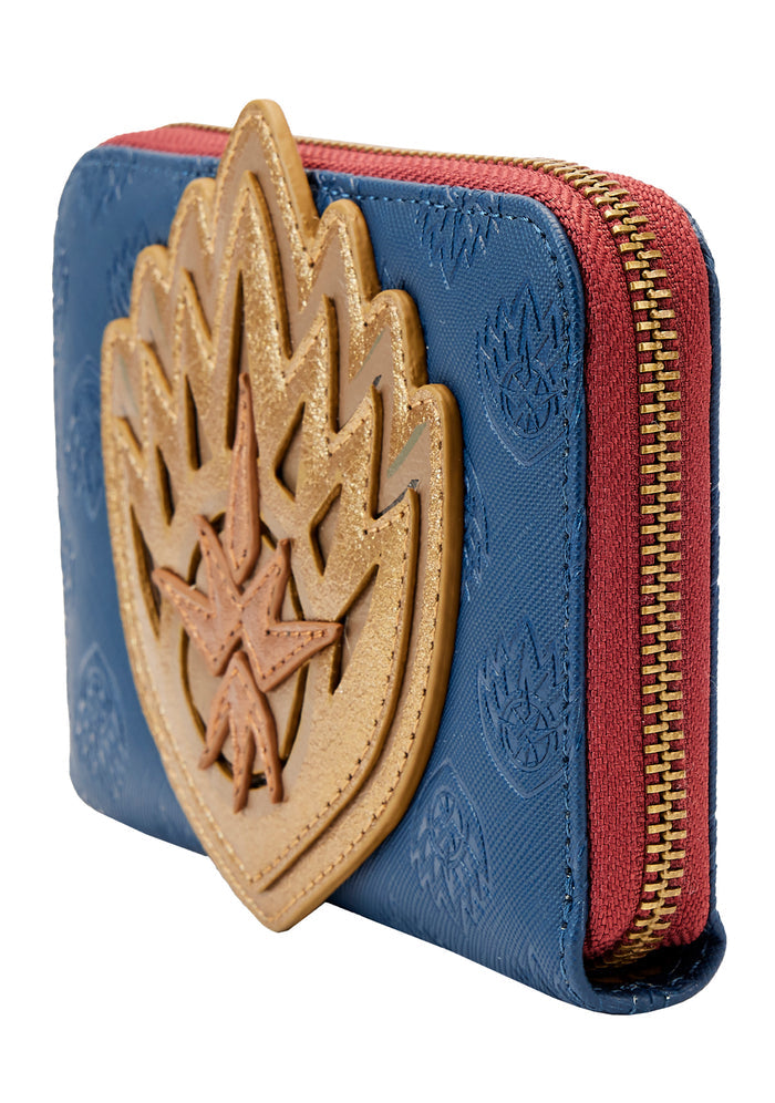 Loungefly X Marvel Guardians of the Galaxy 3 Ravager Badge Zip Wallet in navy red with Ravager badge applique on vegan leather fandom cute wallet — side view