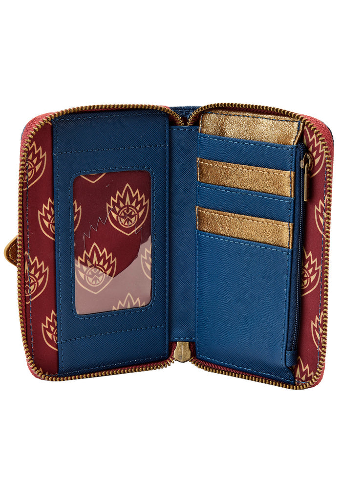 Loungefly X Marvel Guardians of the Galaxy 3 Ravager Badge Zip Wallet in navy red with Ravager badge applique on vegan leather fandom cute wallet — interior detail view
