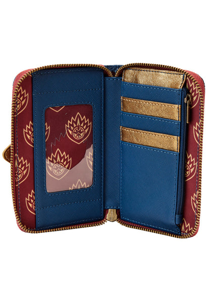 Loungefly X Marvel Guardians of the Galaxy 3 Ravager Badge Zip Wallet in navy red with Ravager badge applique on vegan leather fandom cute wallet — interior detail view