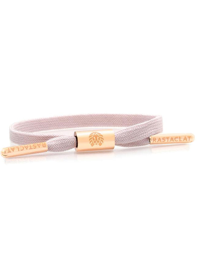 Rastaclat Mary Women's Single Lace Bracelet in pink rose gold with single lace design and peach gold hardware on festival bracelet — front view