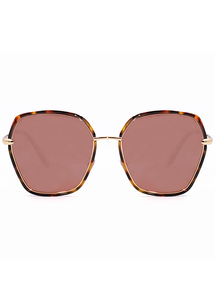 TopFoxx Maya Sunglasses in tortoise shell with gold bridge and brown oversized lenses on festival sunglasses — front view