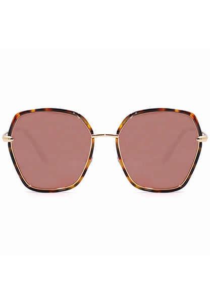 TopFoxx Maya Sunglasses in tortoise shell with gold bridge and brown oversized lenses on festival sunglasses — front view