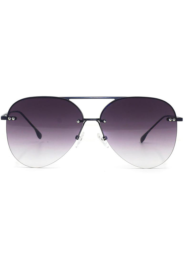 TopFoxx Megan 2 Narrow Sunglasses in black fade with rimless metal frame on festival sunglasses — front view