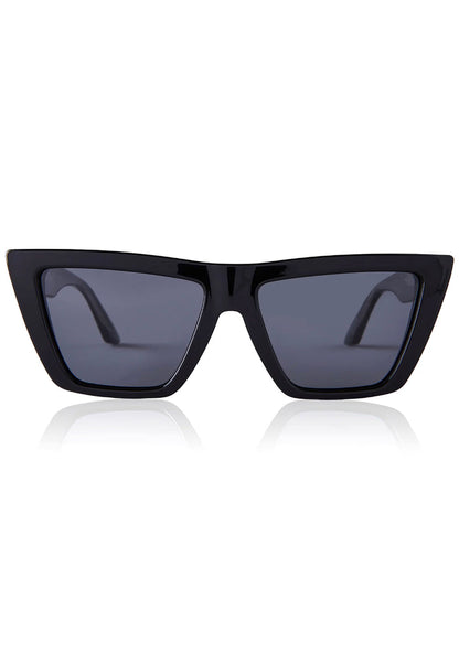 Dime Optics Melrose Polarized Sunglasses in black grey with cat-eye frame on rave festival sunglasses — front view