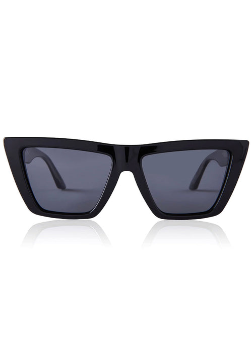 Dime Optics Melrose Polarized Sunglasses in black grey with cat-eye frame on rave festival sunglasses — front view