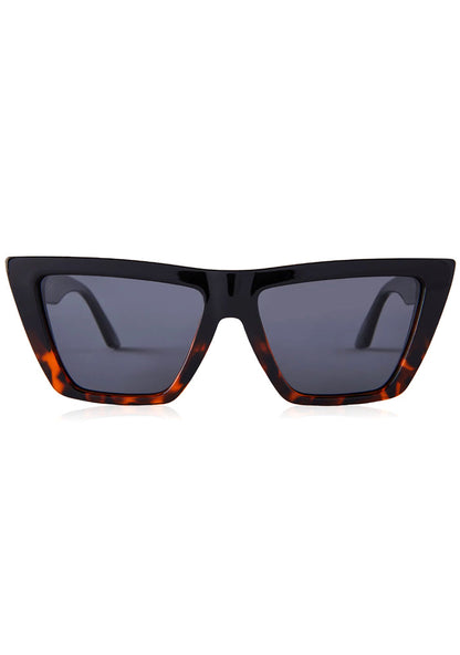Dime Optics Melrose Polarized Sunglasses in black tortoise grey with cat-eye frame on rave festival sunglasses — front view